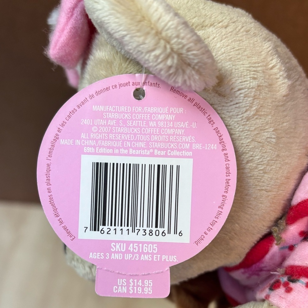 Starbucks Bearista 2007 Pink Pajamas Bear Plush with Tags—10” Plush - Picture 5 of 8